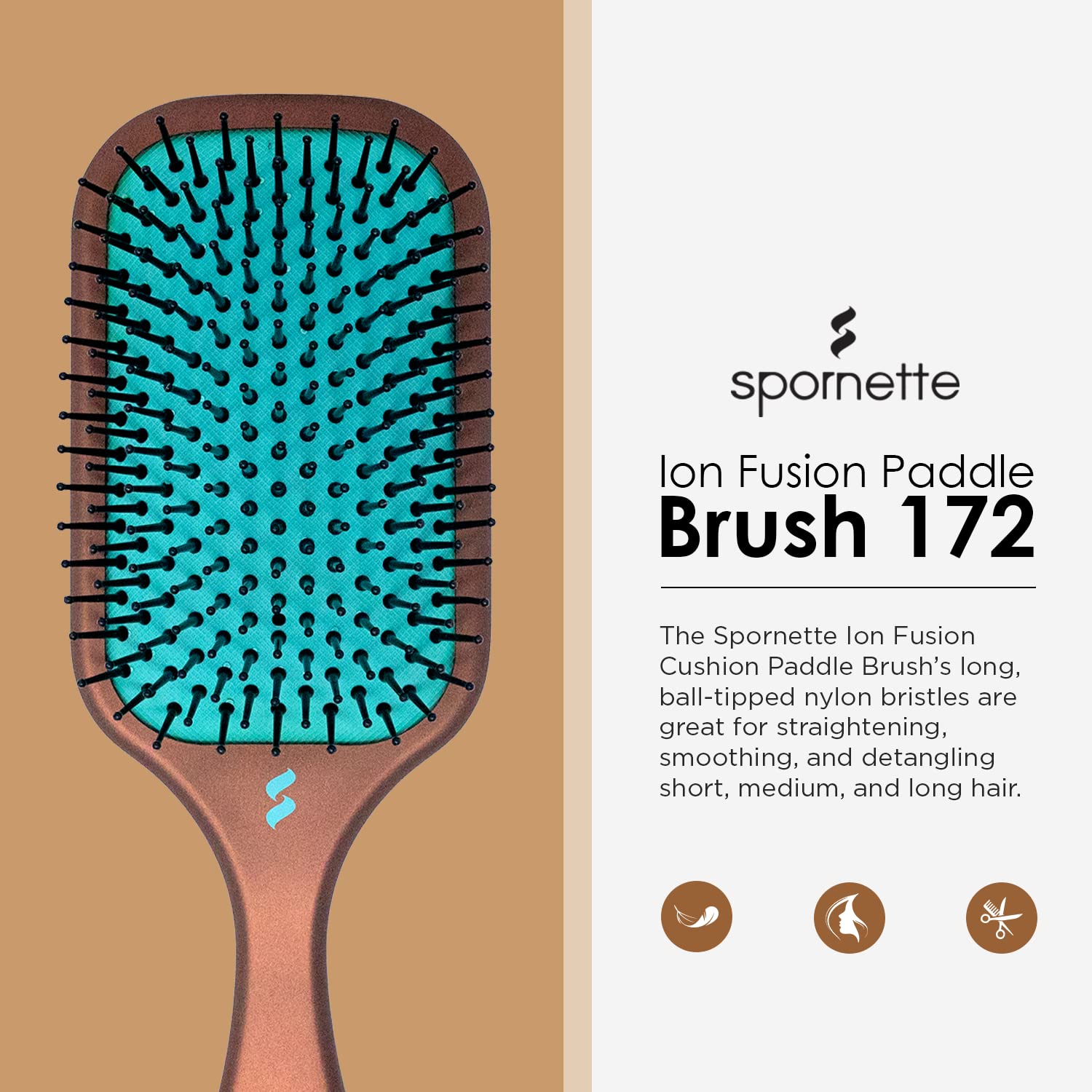 Spornette Ion Fusion Paddle Hair Brush - Ionic Bristles for Detangling & Smoothing | Medium to Long Hair