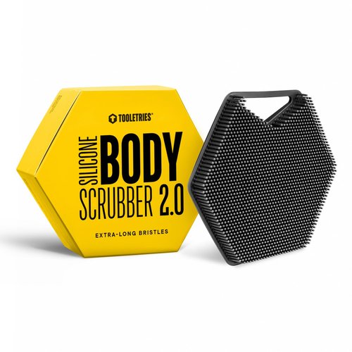 TOOLETRIES Body Scrubber 2.0 – Premium Silicone Scrubber for Cleaning, Exfoliating Your Skin – Extra Long Lather Boosting Bristles with Ergonomic Handle, Long-Lasting & Easy to Clean - Charcoal