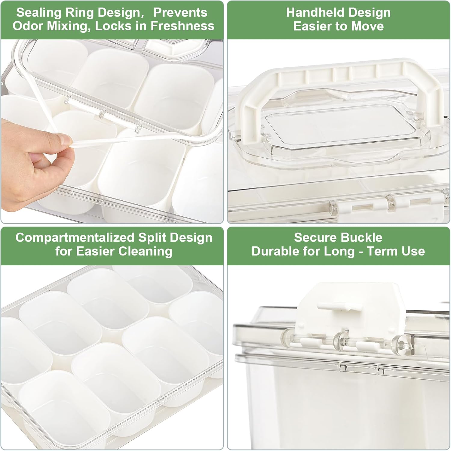 Snackle Box | 8-Compartment Portable Snack Container with Lid & Handle - Clear Serving Tray for Parties
