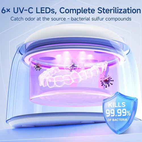HouseSapp Ultrasonic Retainer Cleaner Machine - 45kHz Dental Clean Pod with 6 Cleaning Lights for Denture, Toothbrush Head, Aligner, Night/Mouth Guard, Jewelry, Ultra Sonic Cleaner with Lifting Tray