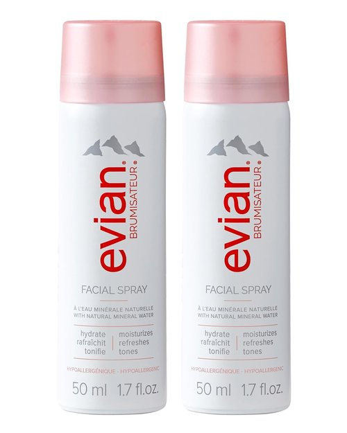 Evian Facial Spray 1.7 oz - Hydrating Mineral Water Mist for Refreshing Makeup & Toning Skin - TSA-Approved Travel Size