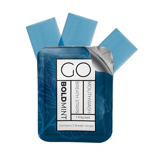 Breath Strips for Bad Breath by Go Mouthwash- Indivivual Packets containing 3 Bold Mint Strips - Alternative to Breath Mints, Travel Mouthwash, Breath Spray, and Other Fresheners - Perfect on The GO
