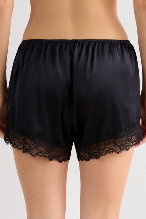 Intimissimi Silk Shorts for Women - Elegant Lace Trim Design | Luxurious Comfort in Black
