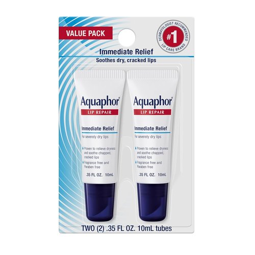 Aquaphor Lip Repair Ointment - Moisturizing Lip Balm for Dryness Relief | 0.35 oz Tube, Pack of 2