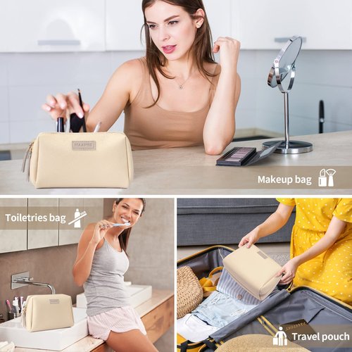 MAANGE Small Makeup Bag for Women Cosmetic Bag with Zipper Travel Makeup Bag of Soft PU Leather Cute Make Up Pouch