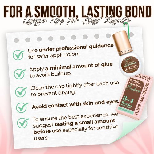 LASHVIEW Lash Cluster Glue Strong Hold, 3-4 Weeks Long-Lasting, Waterproof & Low Irritation, 2-3 Sec Drying Time, for Beginners & Professional Use(5ml)