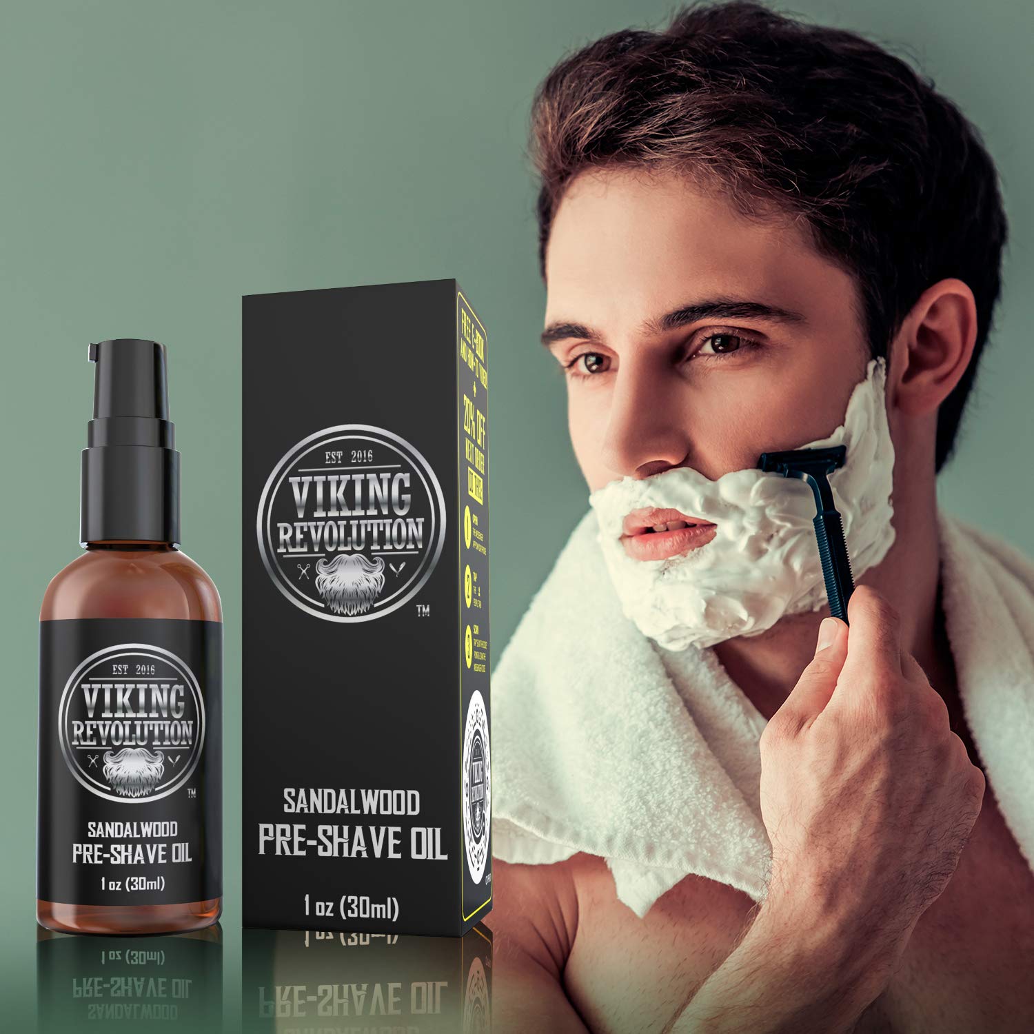 Viking Revolution Sandalwood Pre-Shave Oil for Men - Smooth, Irritation-Free Shave | 1 Fl Oz (Pack of 2)