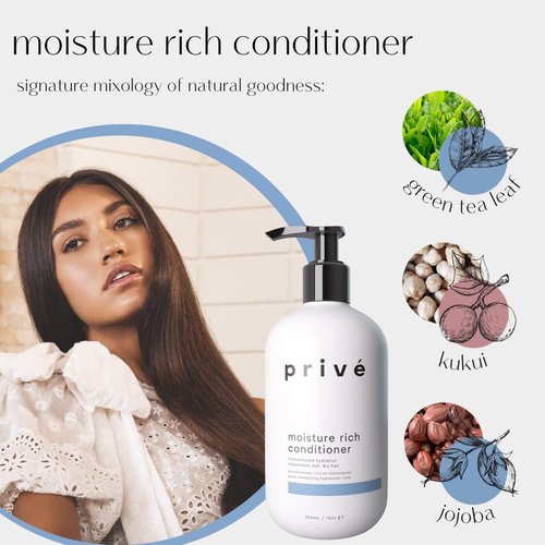 Prive Moisture Rich Conditioner - Nourishes Dry Hair & Smoothes Frizz | Organic Shea Butter (12 Oz)