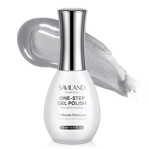 SAVILAND Glazed Nails One-Step Gel Nail Polish: 0.5 OZ Cat Eye Gel Polish Art Pen 5-in-1 Jelly Silver One-Min Formula 15 ML Color Builder Base & Top Polish Reinforcement Magnetic Nail Polish Art DIY