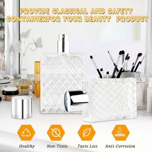 DMuuuDM Refillable Spray Perfume Bottles,6 Pack 100ml Glass Fine Mist Spray Bottle,Empty Travel Square Clear Glass Replacement Container Dispensers for Essential Oil,Cologne-Funnels,Pipette Included