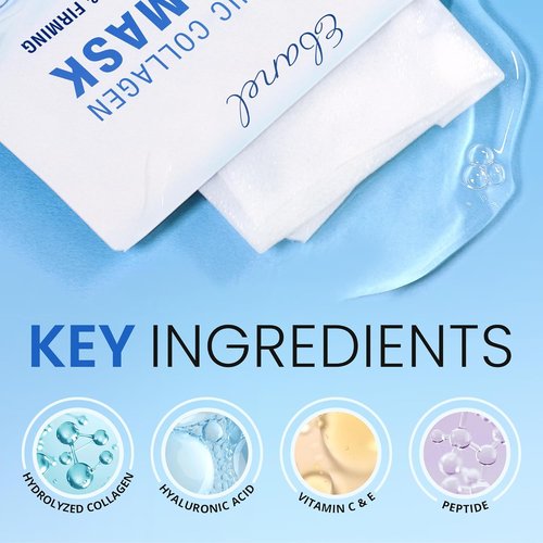 Ebanel Collagen Face Masks - 10 Pack Hydrating Sheet Masks with Hyaluronic Acid & Vitamin C | Anti-Aging & Brightening