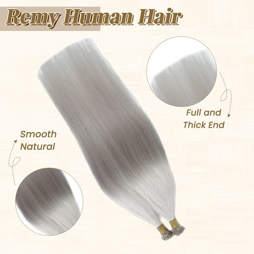 Smavida Platinum Sliver I Tip Hair Extensions Real Human Hair,100Strands I Tip Human Hair Extensions Brown Invisible Pre Bonded Itip 100% Real Human Hair Extensions Silky Straight for Women