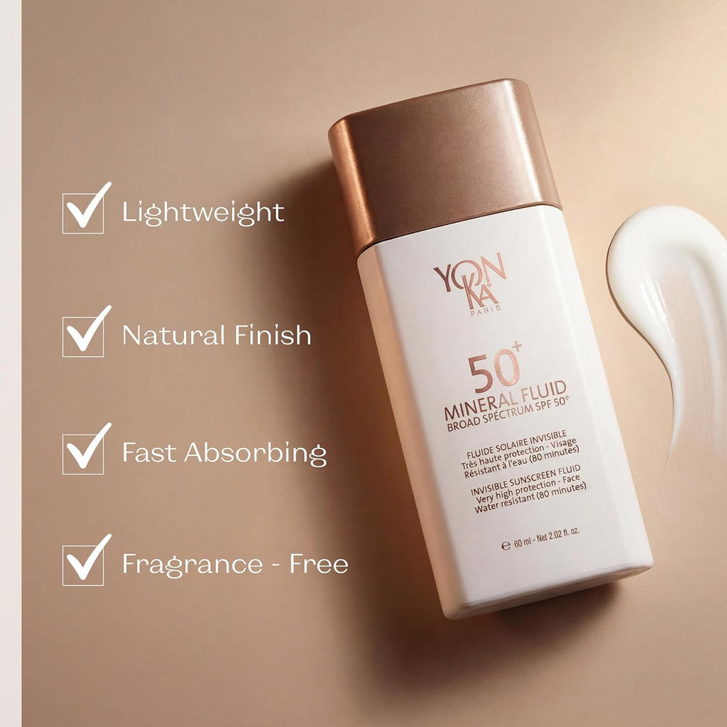 YONKA PARIS SPF 50 Mineral Fluid - Weightless Sheer Sunscreen with No White Cast | Fragrance-Free, Water-Resistant Daily Protection