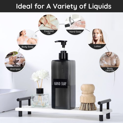 Segbeauty 16.9oz Shampoo Bottles Refillable Pump Bottle, 3pcs Shower Bottle Soap Dispenser with Labels, 500ml Gray Empty Plastic Square Shampoo Conditioner Dispenser, Body Wash Containers for Bathroom