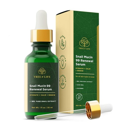 Tree of Life Beauty Hydrating Facial Serum - Advanced Snail Mucin 99% Pure Extract - Moisturizer for Hydration & Skin Regeneration - Reduces Fine Lines - Suitable for Sensitive Skin - 1 Fl Oz