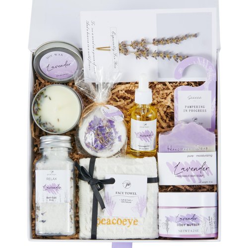 Peacoeye Spa Gifts for Women Valentines Day Mothers Day Gifts Bath Gift Baskets Relaxing Spa Self Care for Mom Her Sister Wife Auntie Home Bath Care Package Thank You Birthday (Purple -Spa for Women)