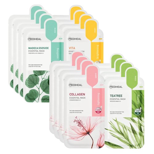 Mediheal Sheet Mask - Essential HERO 16 Pack | Collagen, Tea Tree & Madecassoside for Radiant Skin