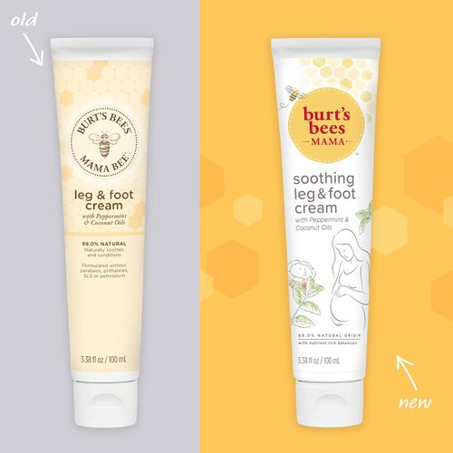 Burt's Bees Mama Bee Leg and Foot Cream - Soothing Peppermint & Coconut Oil Formula | 3.38oz, Fragrance-Free