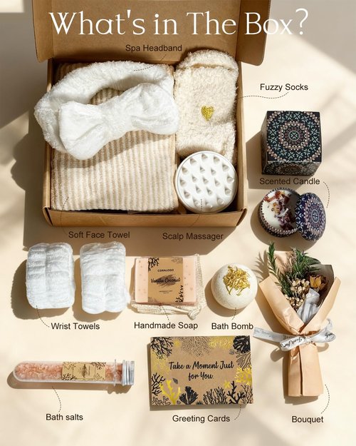 Coralogo Natural Spa Gift Baskets - Natural Pampering Spa Set, Self-Care Get Well Soon Basket,Thank You Gifts, Unique 11pcs Gift Set for Women Wife Mom Her Birthday Valentines Day Mothers Day