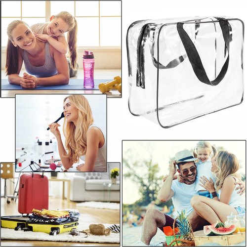 2Pcs Crystal Clear PVC Travel Toiletry Bag Kit for Women Men, Waterproof Vinyl Packing Organizer Storage Bags with Zipper Handle Straps, Cosmetic Pouch Carry on Airport Airline Compliant Bag Handbag