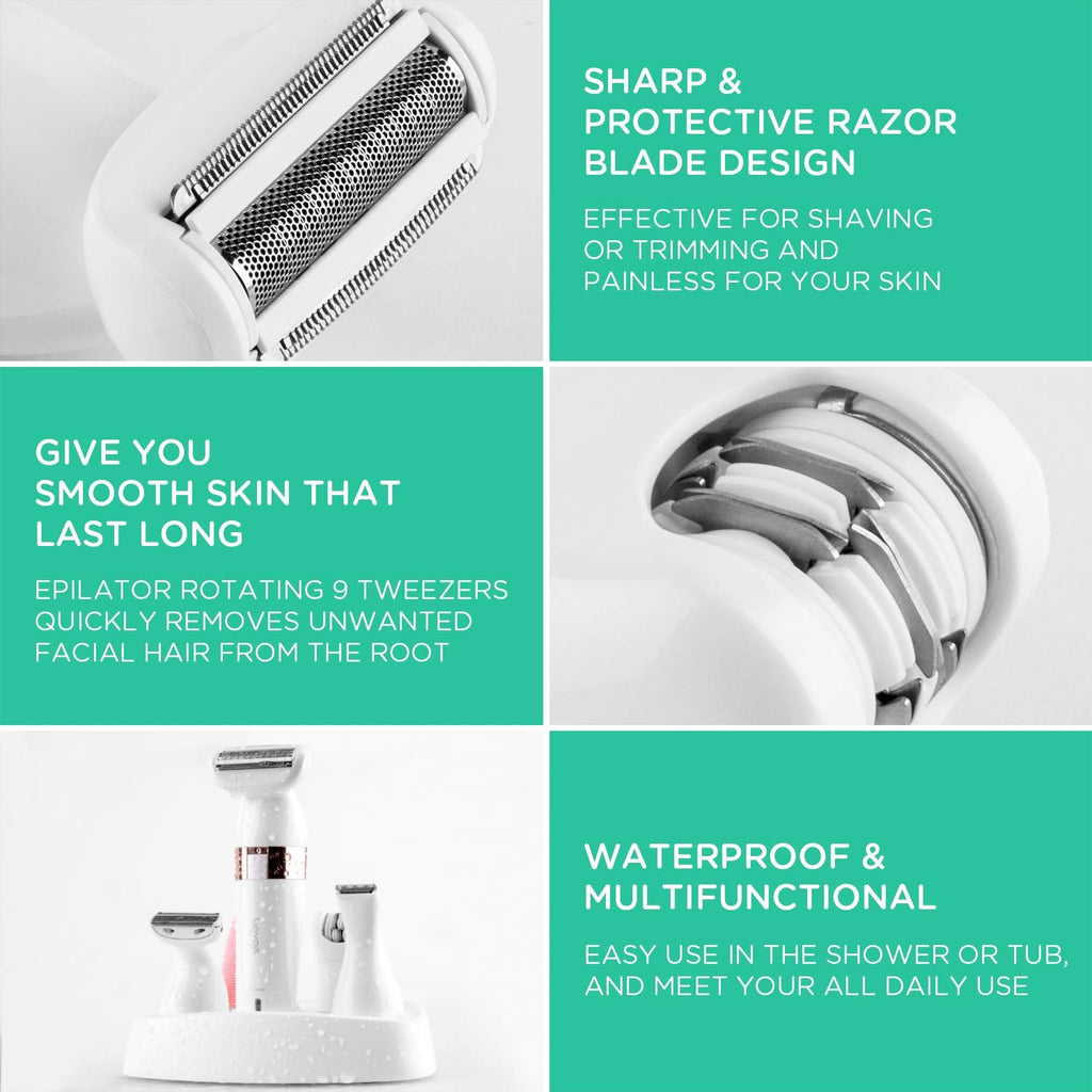 VOYOR Electric Shaver - 5-in-1 Women's Grooming Kit | Cordless, Waterproof Bikini Trimmer & Hair Remover