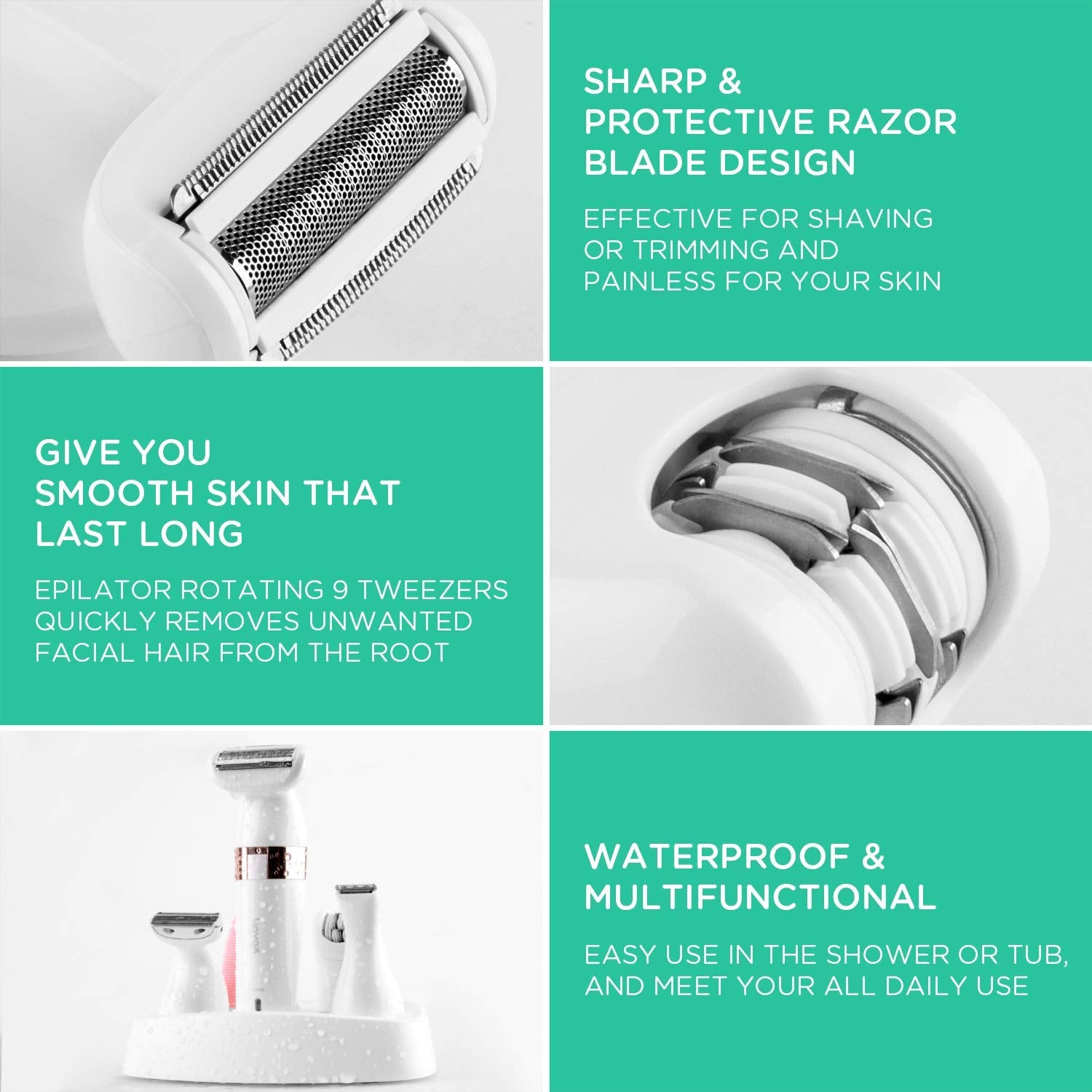 VOYOR Electric Shaver - 5-in-1 Women's Grooming Kit | Cordless, Waterproof Bikini Trimmer & Hair Remover