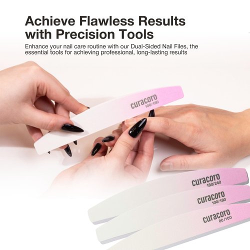 Curacoro 10 PCS Nail File - Professional Half-Moon Nail Files Double Sided Emery Board (180/240 Grit), Washable Nail Files and Buffers, Smooths & Shapes Nails, Manicure & Pedicure Buffing Tools