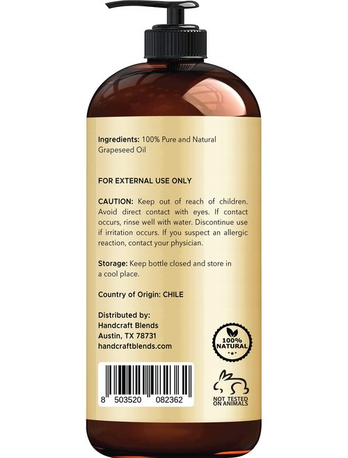 Handcraft Blends Grapeseed Oil | 100% Pure and Natural | Bath & Body Oil | Premium Grade Carrier Oil | Skin | Hair | Body | Massage | Cold-Pressed | Hexane-Free | 16 Fl Oz (Pack of 2)