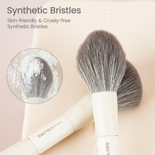 LULUCOLORS-Dual-Ended Makeup Brush Set with Sponge & Travel Case-13 Kinds of Multi-Functional Brushes for Face & Eyes – Soft Bristles, Easy Travel Brush Set (Cream White)