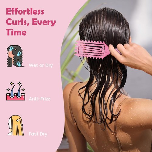 Skiennix Curl Defining Brush - Lightweight Candy Brush for Shaping Curly Hair | Suitable for All Hair Types (Pink)