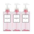 YACEYACE 22oz Set of 3 Travel Shampoo and Conditioner Dispenser, Empty Soap Dispenser, Pink Refillable Bottles