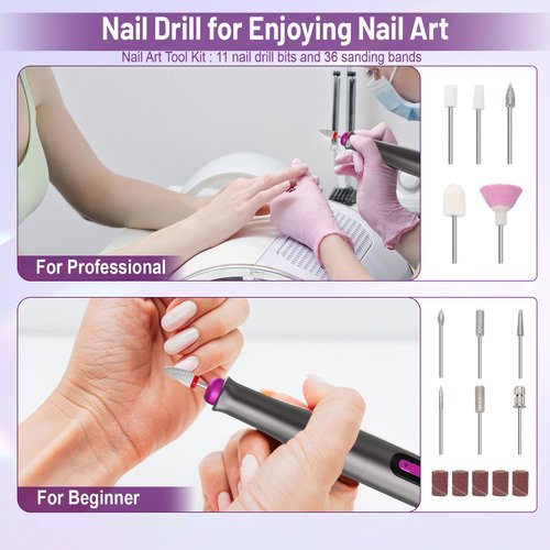SnnyNyx Electric Nail Drill Professional, 35000RPM Cordless Acrylic Nail Kit for Nail Polish Remover, Electric Nail File Buffer Grinder, Nail Filer Electric Manicure and Pedicure kit (Matte Gray)