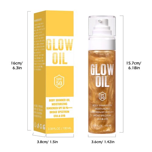 Sunscreen Body Glow Oil【SPF 50】【Lightweight】【Natural Ingredient】Shimmer Broad Spectrum Shimmer Sunscreen For Face and Body, AMBER