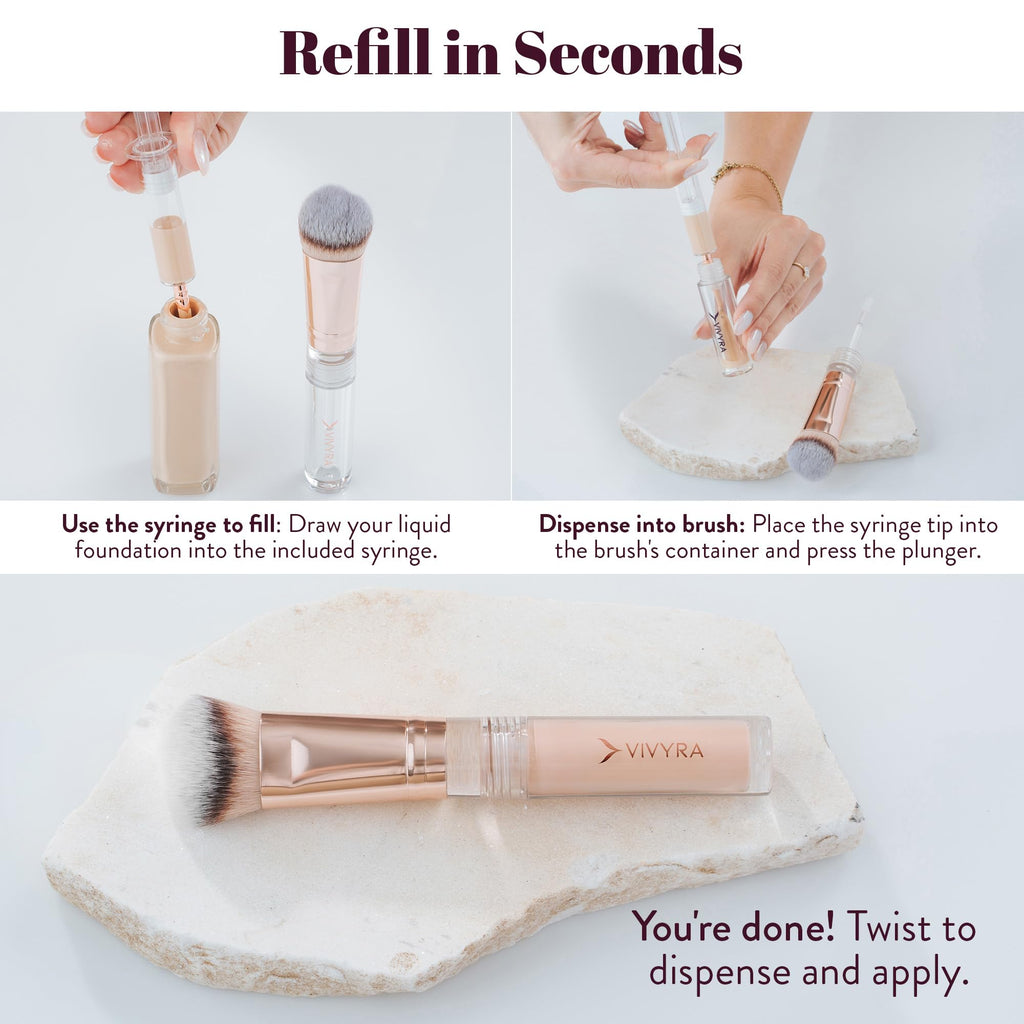 Vivyra Contoured Foundation Brush | Multipurpose Foundation Brush for Liquid & Cream Foundation- with Built-in Container | Contour, Concealer & Blush Makeup brush | Ultimate Travel Makeup Tool