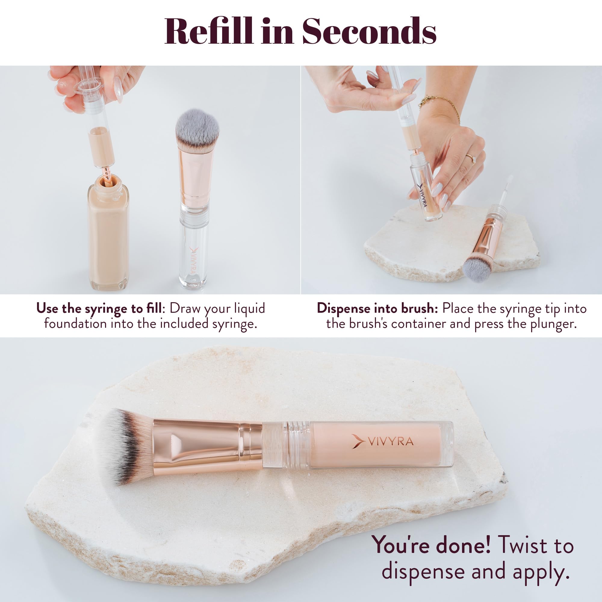 Vivyra Contoured Foundation Brush | Multipurpose Foundation Brush for Liquid & Cream Foundation- with Built-in Container | Contour, Concealer & Blush Makeup brush | Ultimate Travel Makeup Tool