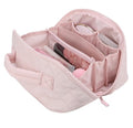 Travel Makeup Bag for Women, 2Pcs Large Capacity 180 Lay-Flat Toiletry Organizer with Brush Compartment, Waterproof Quilted Cosmetic Bag with Multiple Pockets for Travel, Vacation, Business Trip