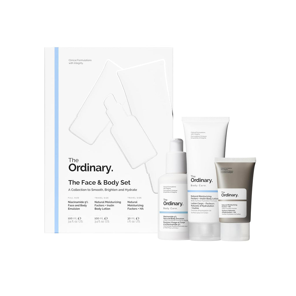 The Ordinary Daily Skincare Set - Niacinamide 5% Face & Body Emulsion, Moisturizing Lotion & Hyaluronic Acid