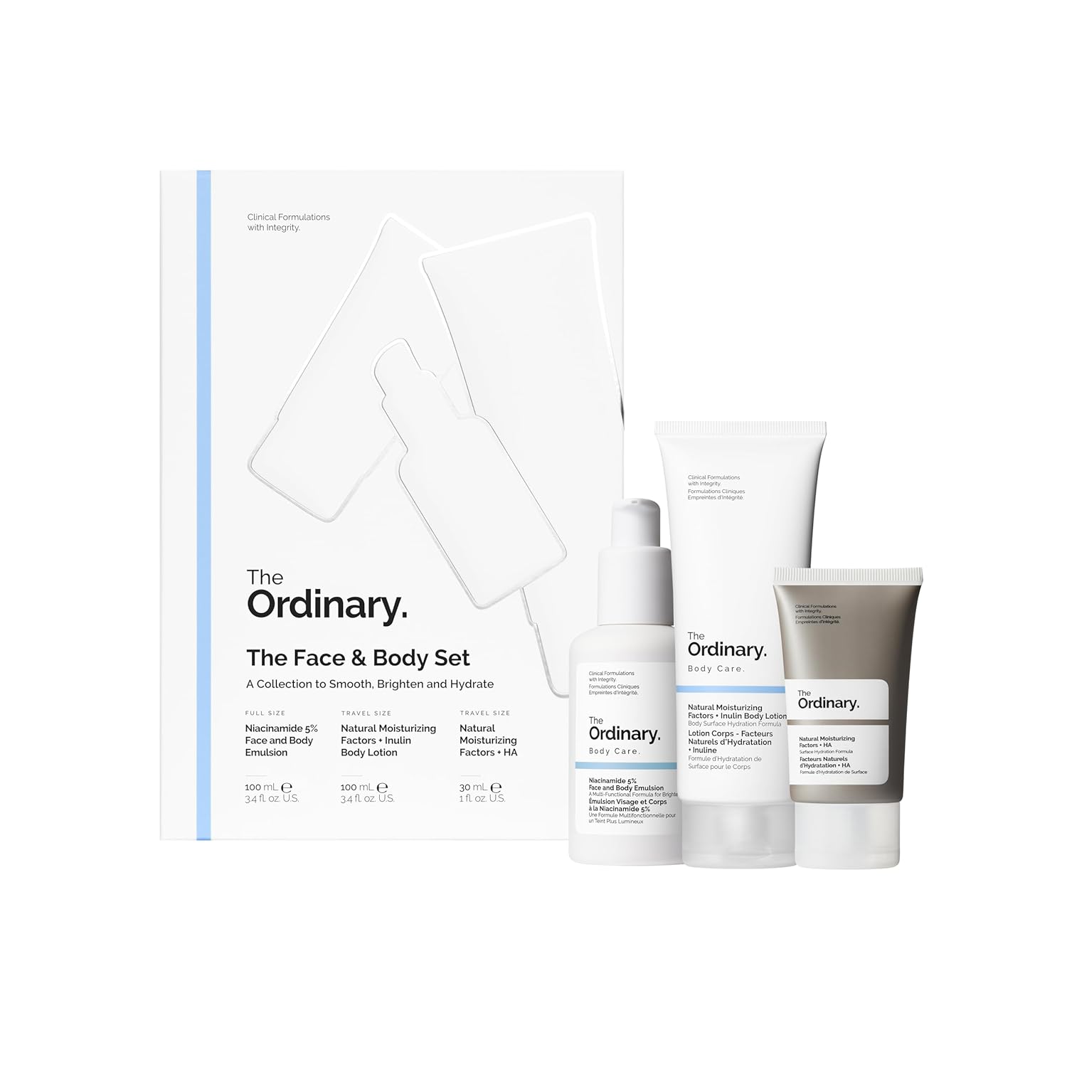 The Ordinary Daily Skincare Set - Niacinamide 5% Face & Body Emulsion, Moisturizing Lotion & Hyaluronic Acid
