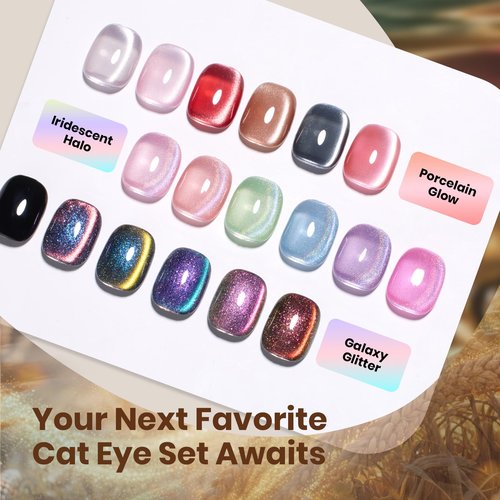beetles Gel Polish Golden Mirage Cat Eye Gel Nail Polish Set - 6 Colors Glitter Gel Nail Polish Kit Pink Red Green Blue Brown Magnetic Shine Soak Off UV Salon DIY Manicure Gift for Women