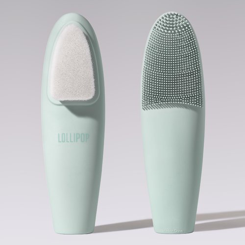 LOLLIPOP Dual-Sided Facial Cleansing Brush | Handle Size Silicone Face Exfoliator and Soft Fiber Cleanser | Manual Face Scrubber for Pores, Makeup Removal, Blackhead and Skincare Routine, Minty