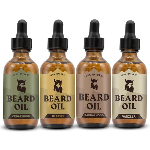 Striking Viking Beard Oil for Men - 0.66 Fl Oz, Pack of 4 - Barber-Style Softening Infusion - Encourages Fuller Beard Growth - Featuring Sandalwood, Vanilla, Cedarwood, Citrus Oil