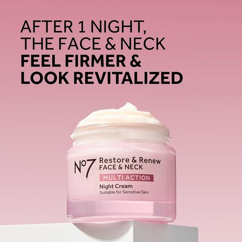 No7 Restore & Renew Night Cream - Collagen Peptide Anti-Aging Face & Neck Cream | Hydrating & Fragrance-Free (50ml)