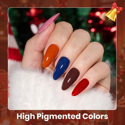 Beetles Gel Nail Polish Kit - 23Pcs Burgundy Red Brown Orange Purple Colors Gel Polish Set Brown Gray Blue Green Soak Off Uv Gel Base Top Coat Gifts for Girls Glowing Attraction