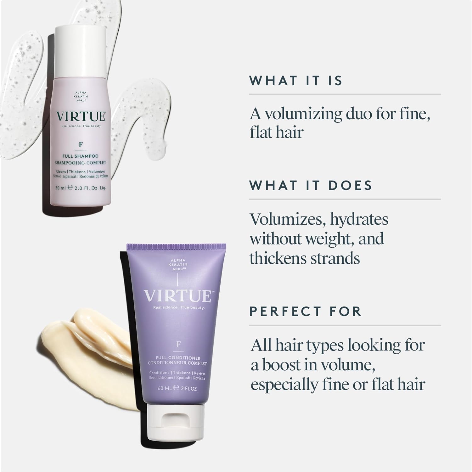 Virtue Full Volumizing Shampoo & Conditioner Set - Sulfate-Free, Color Safe for All Hair Types