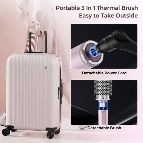 5 Temps LCD Display Ceramic Tourmaline Heated Styling Brush Set - 3-in-1 Detachable Barrels (1.25/1.5/1.75 Inch), PTC Heater for Versatile Hair Styling Curling Tongs