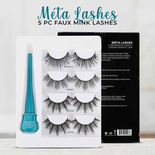 Profusion Cosmetics Metachrome 4 Pair Magnetic Eyelashes Set With Quick Dry Chrome Eyeliner, Raise Your Look With These Lightweight and Flexible Beauty Tools, Ultimate Glamour for All Day Wear