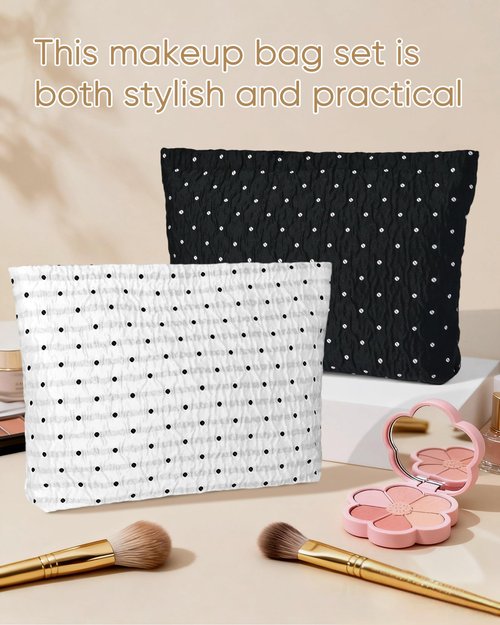 Ksriylm Cute Black Polka Dots Makeup Pouch for Women Small Wave Point Make Up Bag for Zipper Initial Cute Canvas Makeup Cosmetic Bags Pouches for Purse Aesthetic Travel Toiletry