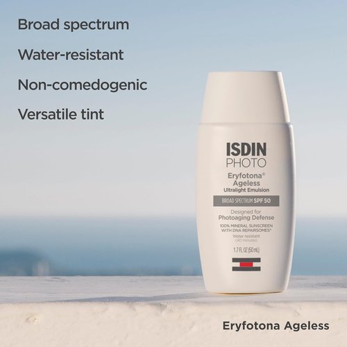 ISDIN Eryfotona Ageless Tinted Mineral Sunscreen SPF 50 - Anti-Aging Face Protection with Zinc Oxide & Vitamin E, Universal Tint