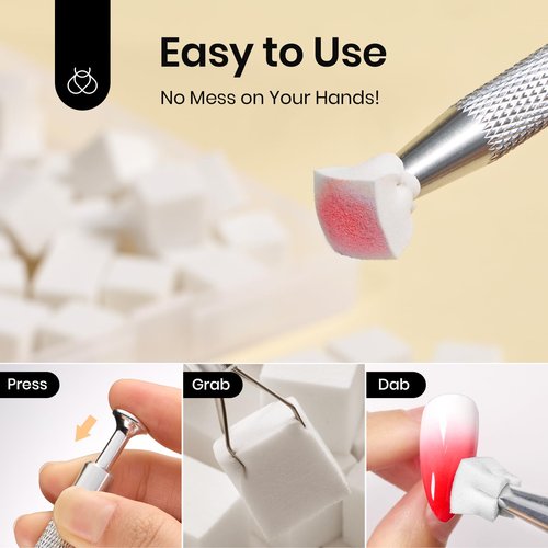 Beetles 150Pcs Soft Nail Sponges for Ombre, White Nail Sponge with Grabbing Pen, Blooming Nails Art Brushes, Gradient Manicure DIY Tools, Professional Accessories Supplies for Home and Salon Use