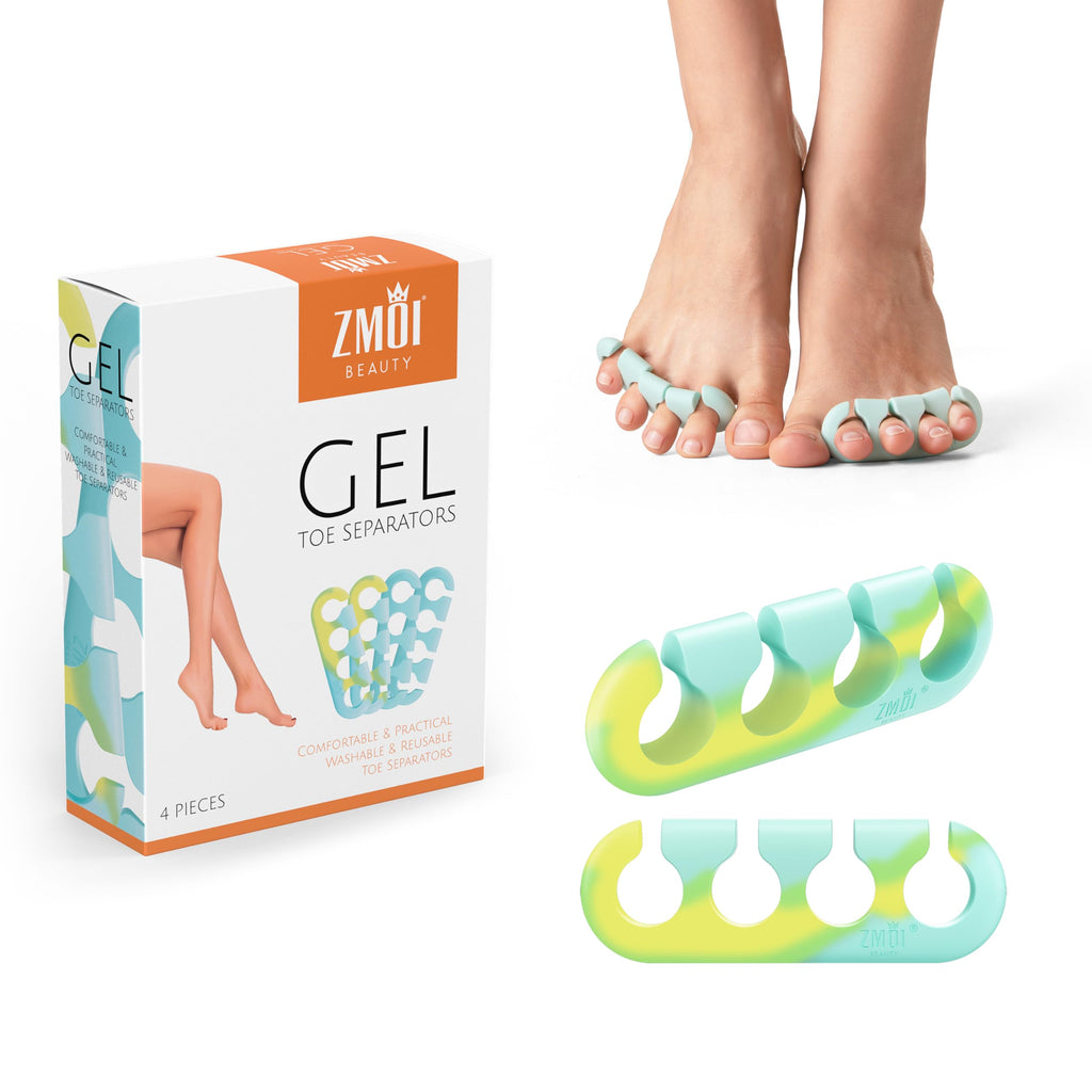 ZMOI Gel Toe Separators for Women & Men - 4 Pieces Soft Silicone Pedicure Toe Spacers for Separating Toenails - Toe Polish Separators, Yoga, Relaxing, Nail Art and more - (Teal & Yellow Ombre)